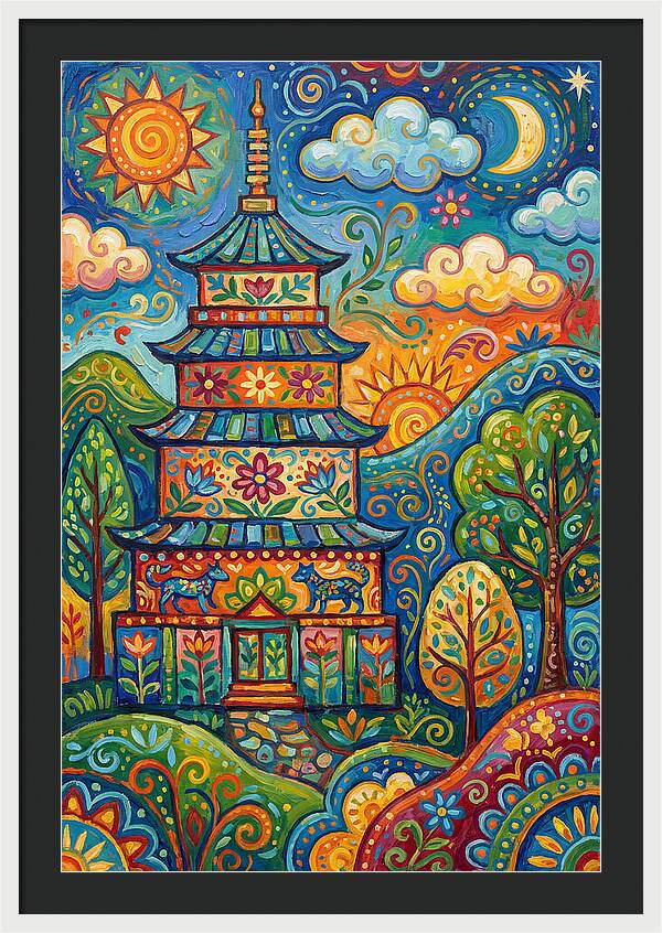 Colorful Asian Pagoda Landscape