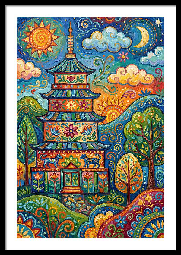 Colorful Asian Pagoda Landscape