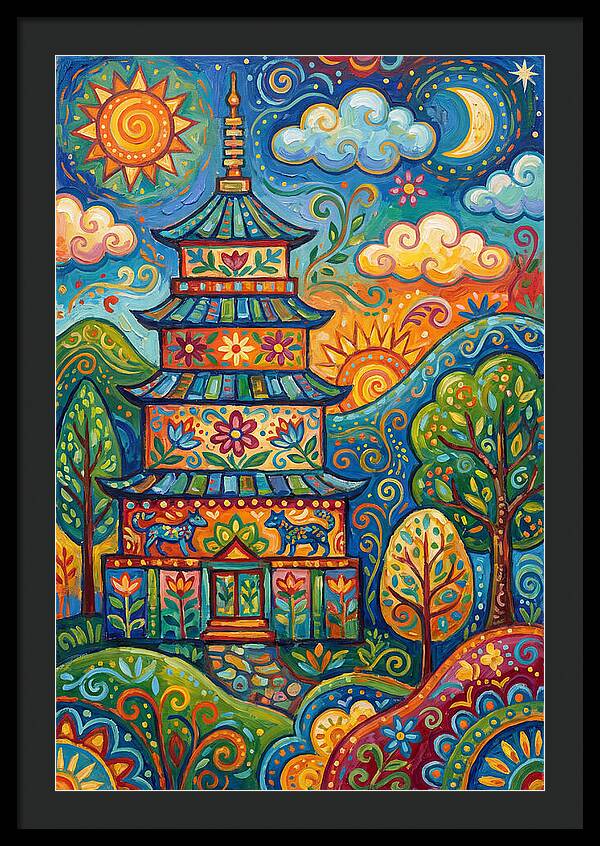 Colorful Asian Pagoda Landscape