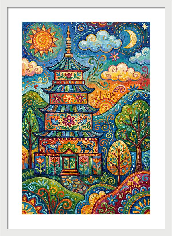 Colorful Asian Pagoda Landscape