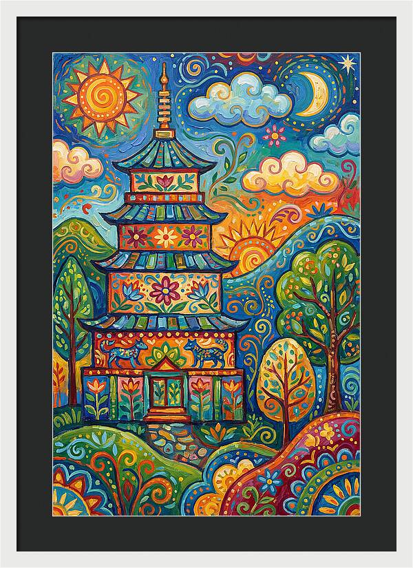 Colorful Asian Pagoda Landscape