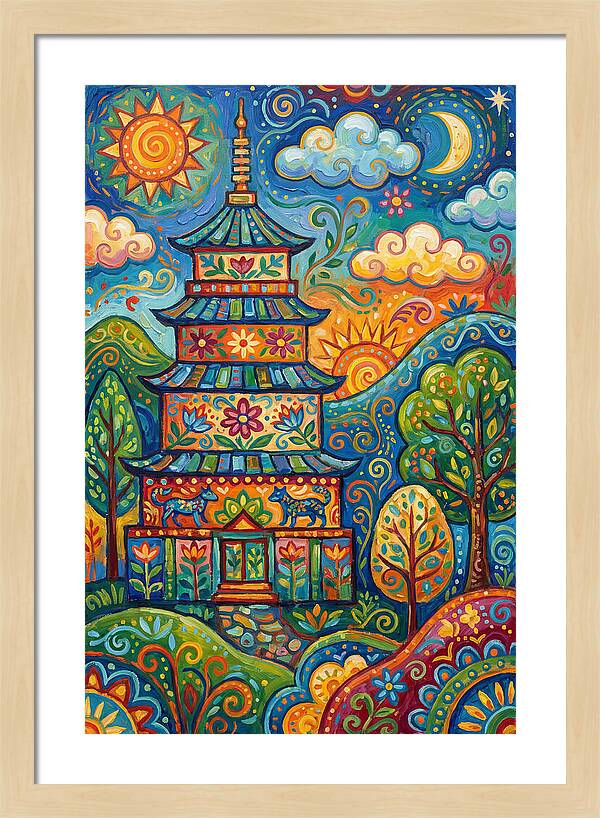 Colorful Asian Pagoda Landscape