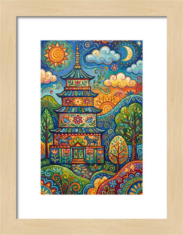 Colorful Asian Pagoda Landscape