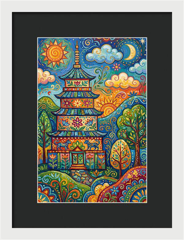Colorful Asian Pagoda Landscape