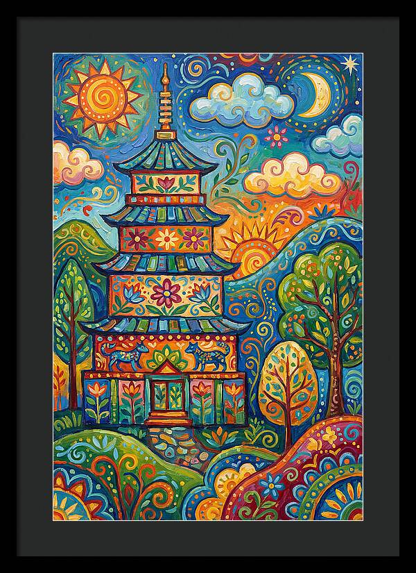 Colorful Asian Pagoda Landscape