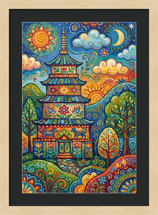 Colorful Asian Pagoda Landscape
