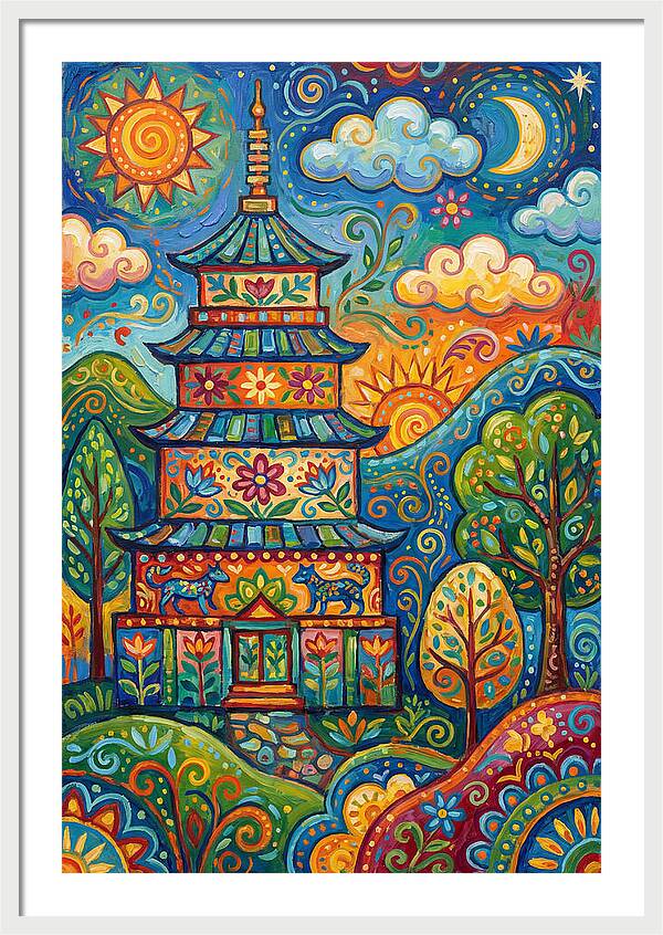 Colorful Asian Pagoda Landscape