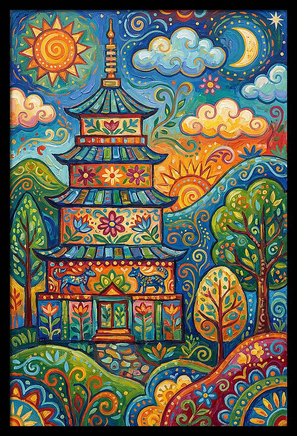 Colorful Asian Pagoda Landscape
