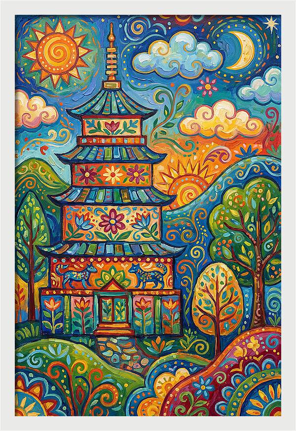 Colorful Asian Pagoda Landscape