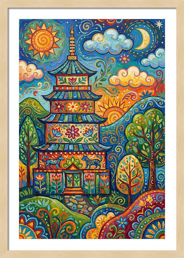 Colorful Asian Pagoda Landscape