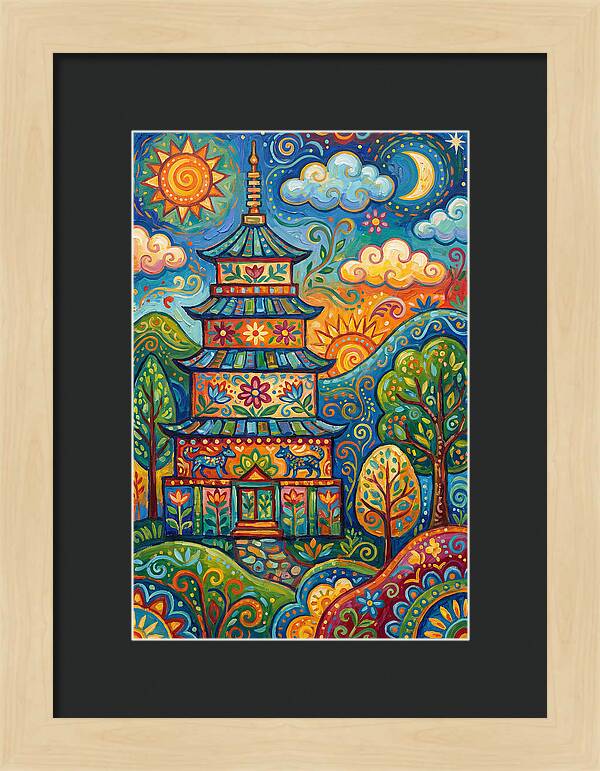 Colorful Asian Pagoda Landscape