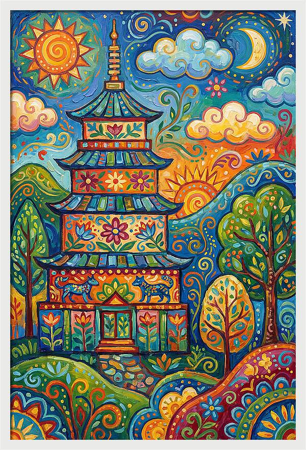 Colorful Asian Pagoda Landscape