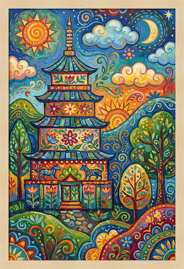 Colorful Asian Pagoda Landscape