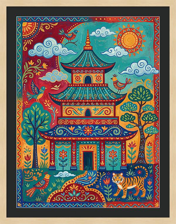 Colorful Asian Temple Scene