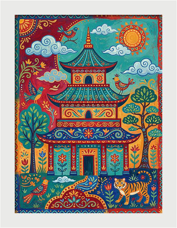 Colorful Asian Temple Scene