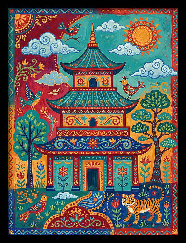 Colorful Asian Temple Scene