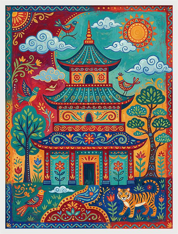Colorful Asian Temple Scene