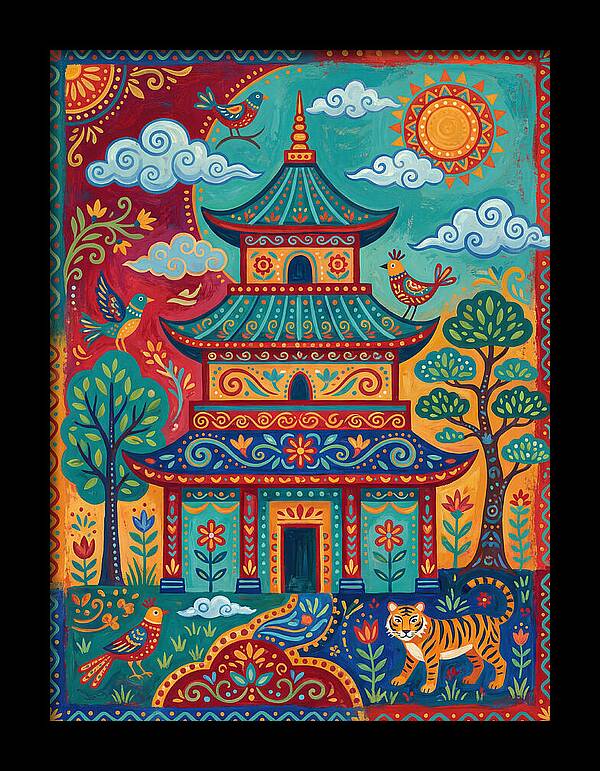 Colorful Asian Temple Scene