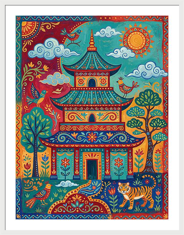 Colorful Asian Temple Scene