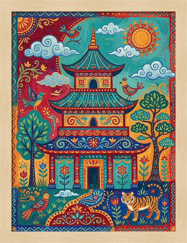 Colorful Asian Temple Scene
