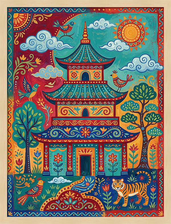 Colorful Asian Temple Scene