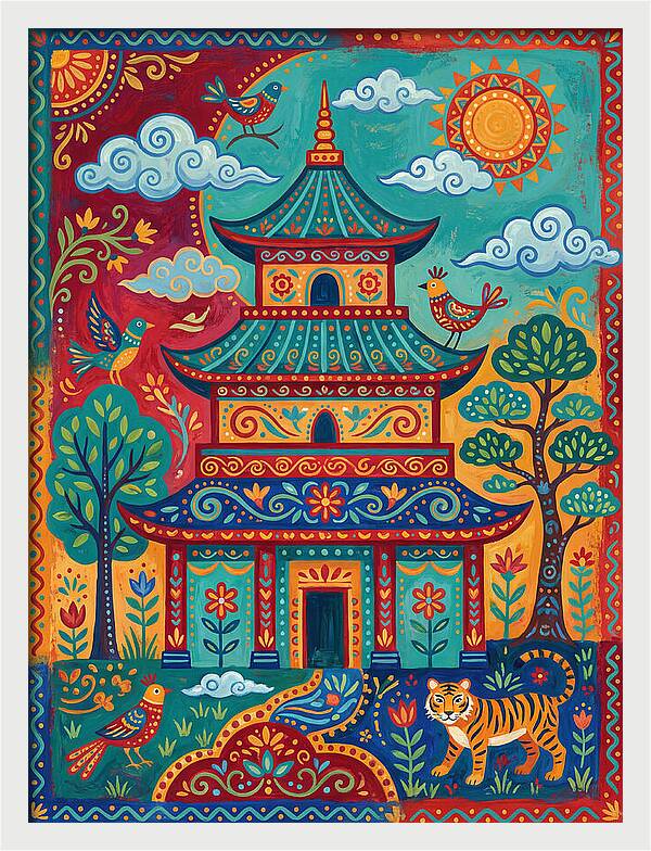 Colorful Asian Temple Scene