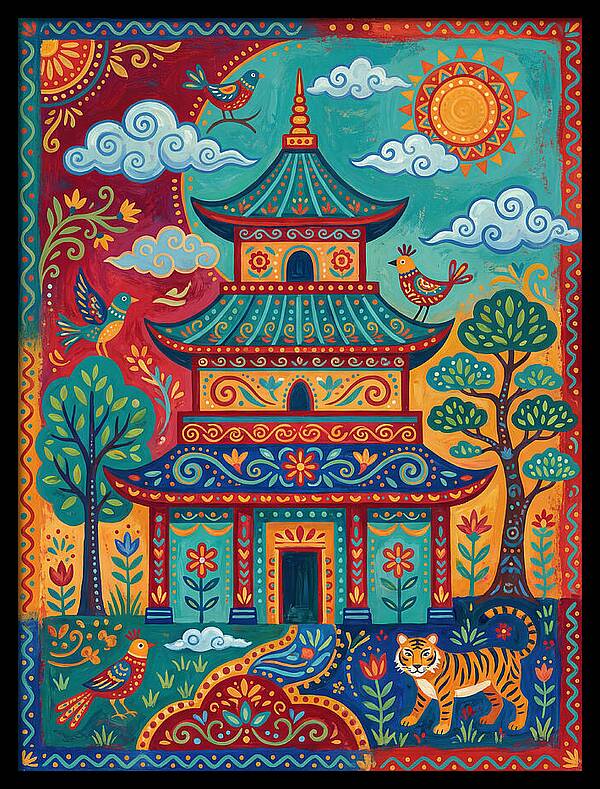 Colorful Asian Temple Scene
