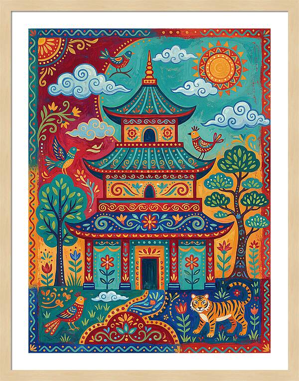 Colorful Asian Temple Scene