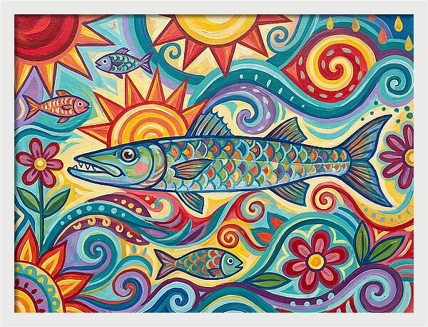 Colorful Barracuda In Vibrant Swirls