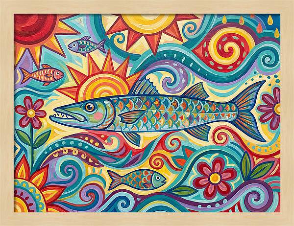 Colorful Barracuda In Vibrant Swirls