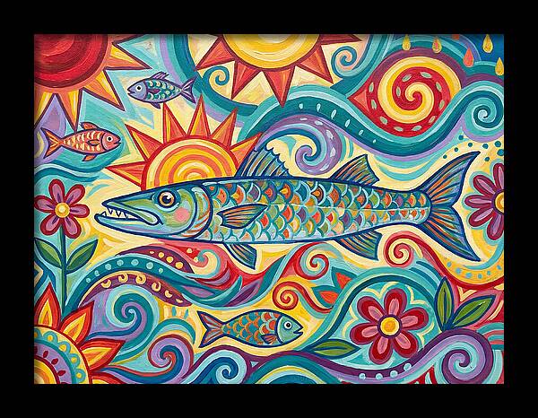 Colorful Barracuda In Vibrant Swirls