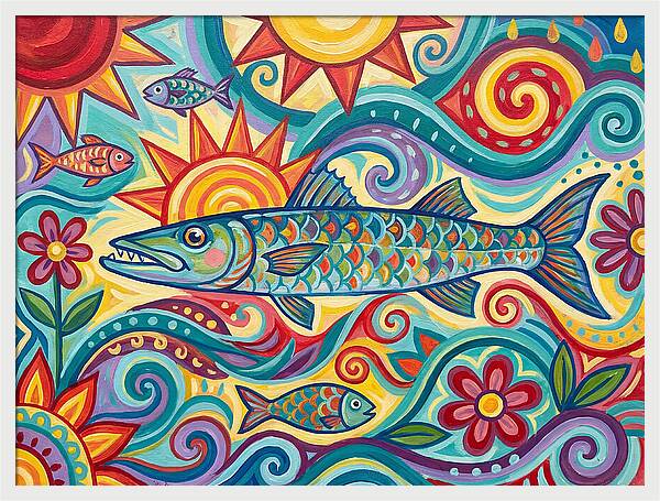 Colorful Barracuda In Vibrant Swirls