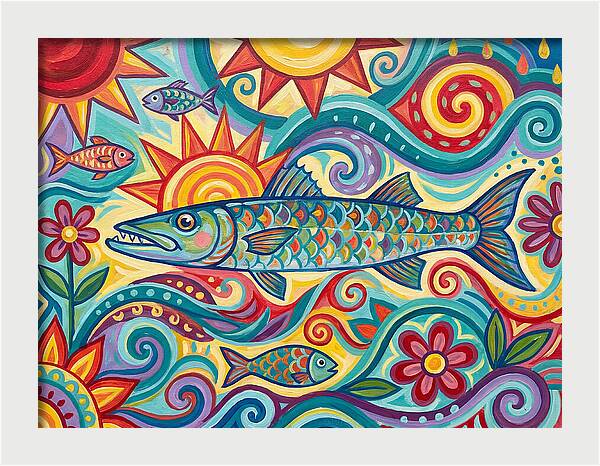Colorful Barracuda In Vibrant Swirls
