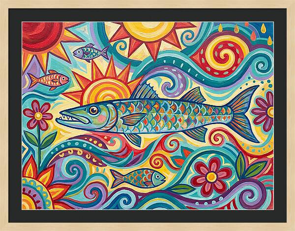 Colorful Barracuda In Vibrant Swirls