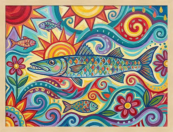 Colorful Barracuda In Vibrant Swirls