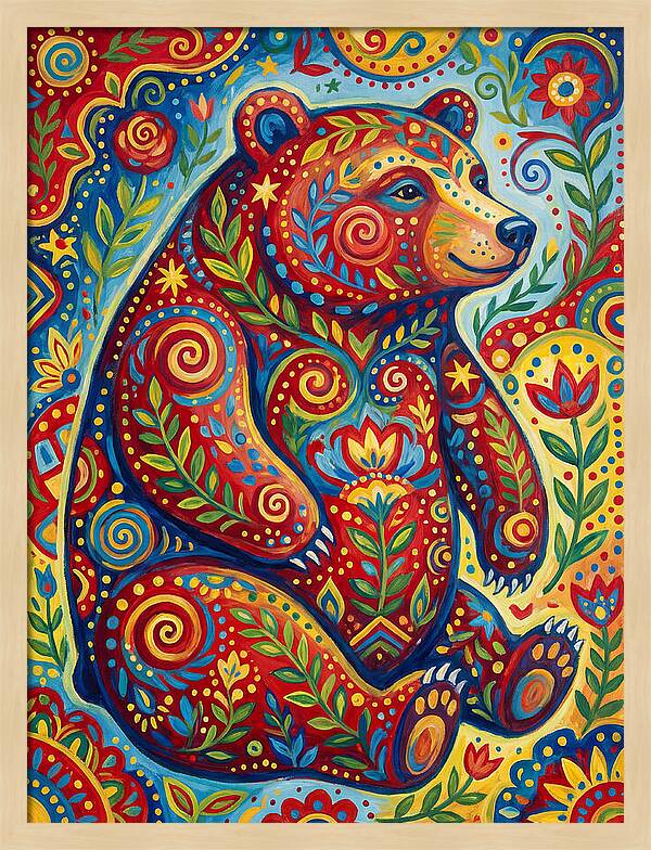 Colorful Bear Folk Art