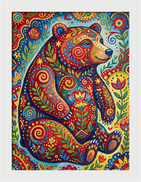 Colorful Bear Folk Art