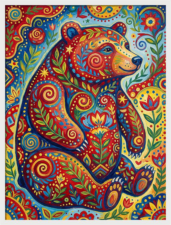 Colorful Bear Folk Art