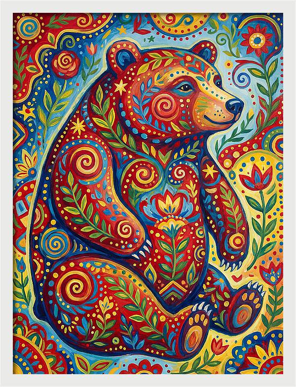 Colorful Bear Folk Art