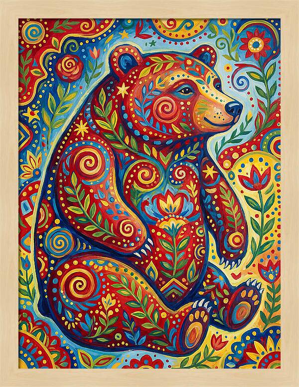 Colorful Bear Folk Art