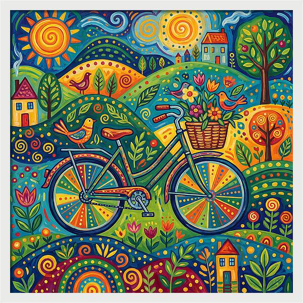 Colorful Bicycle In A Whimsical Landscape