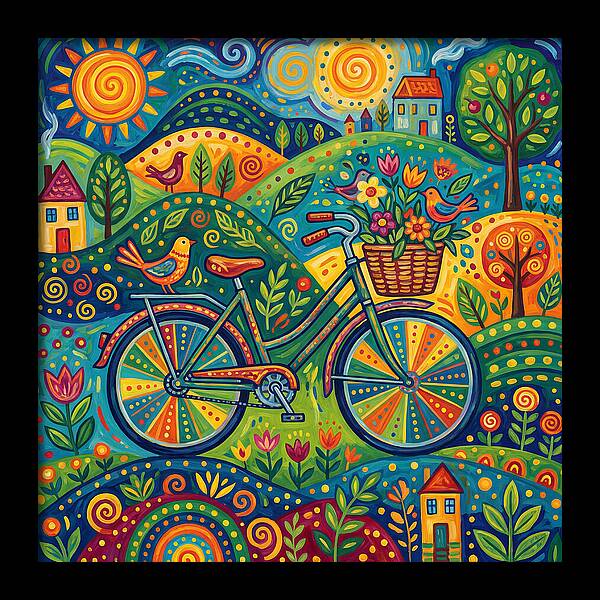 Colorful Bicycle In A Whimsical Landscape