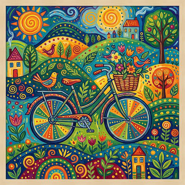 Colorful Bicycle In A Whimsical Landscape