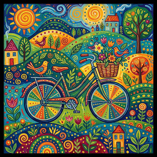 Colorful Bicycle In A Whimsical Landscape