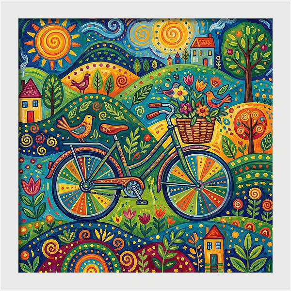 Colorful Bicycle In A Whimsical Landscape