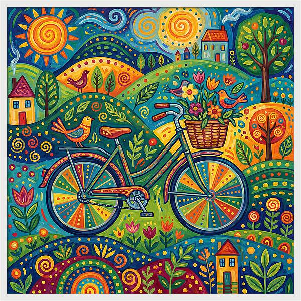 Colorful Bicycle In A Whimsical Landscape