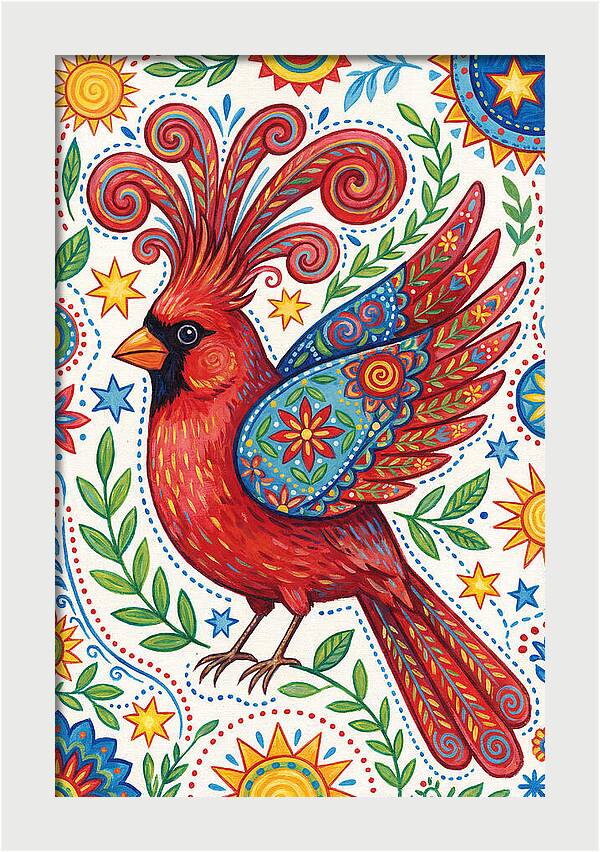 Colorful Cardinal With Folk Patterns