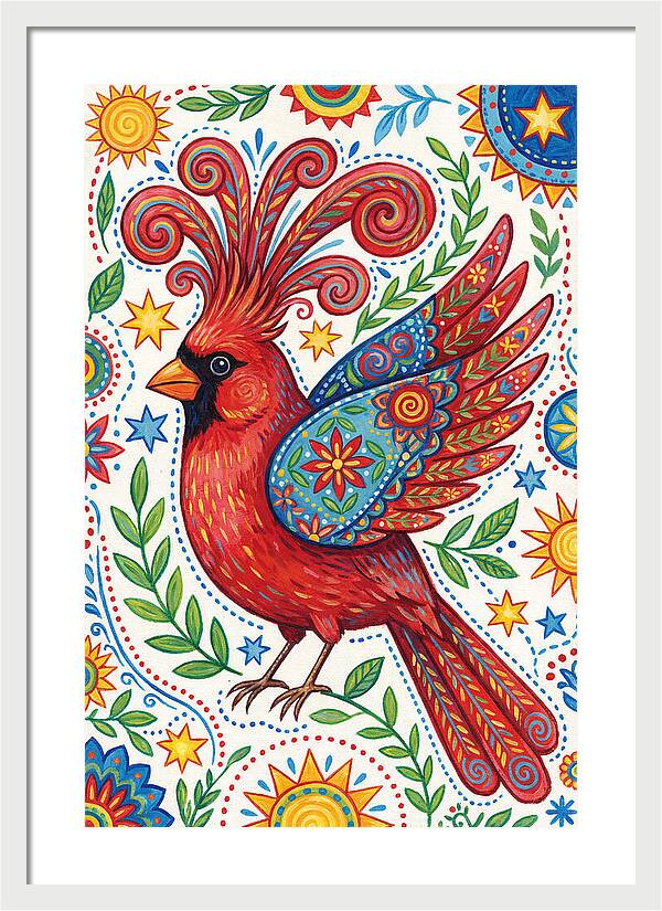 Colorful Cardinal With Folk Patterns