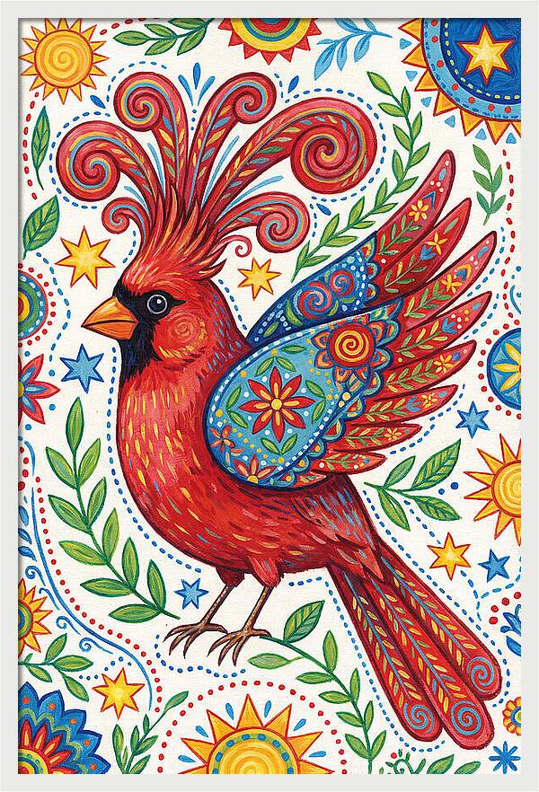 Colorful Cardinal With Folk Patterns