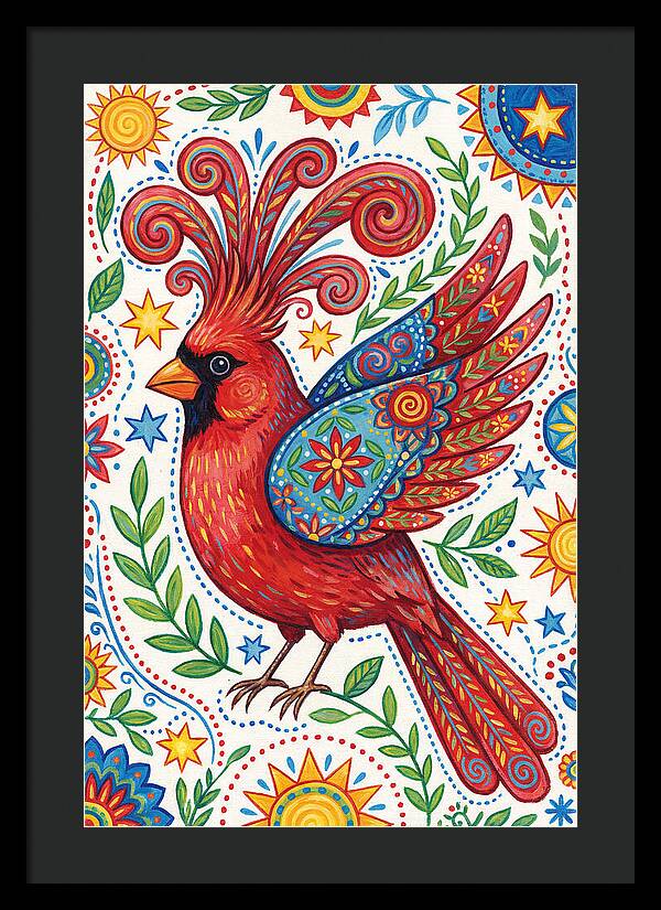 Colorful Cardinal With Folk Patterns